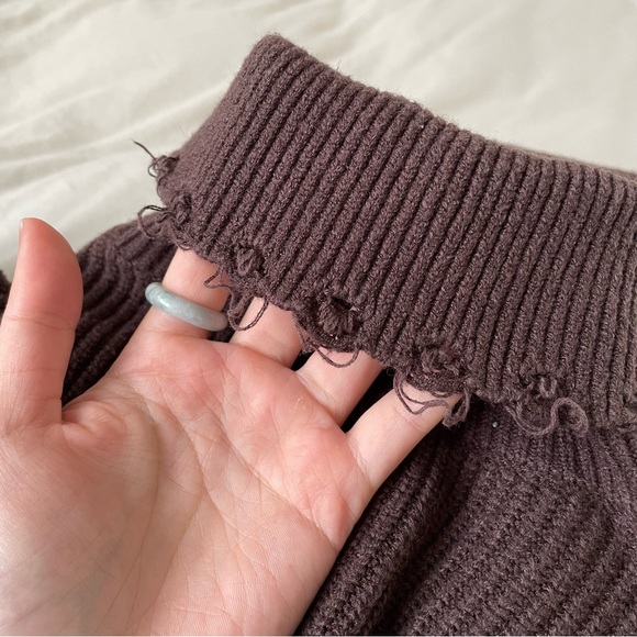 brown turtleneck sweater with distressing on sleeves and neck - Picture 4 of 4